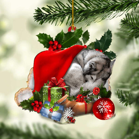 Dog Ornament Siberian-Husky-(2) Sleep On Gifts Christmas Ornament - Cu