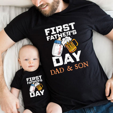 Father Son Matching Matching Daddy Baby Clothes First Father Milk And Beer Custom Name Matching Shirts Father Son Matching Matching Daddy Baby Clothes First Father Milk And Beer Custom Name Matching Shirts