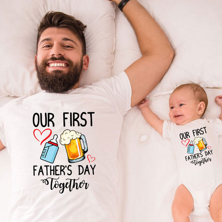 Funny First Father Day Father Son Matching Outfits Milk and Beer Match Funny First Father Day Father Son Matching Outfits Milk and Beer Match