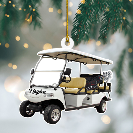 Custom Name White Golf Cart Christmas Ornament