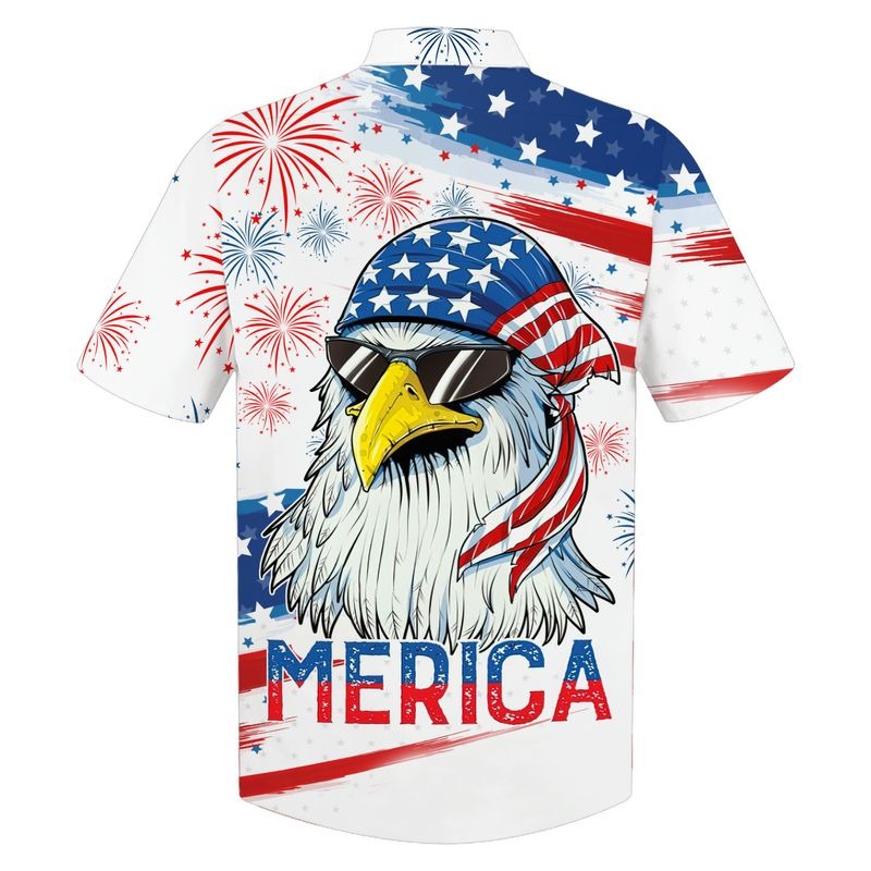 : Bald Eagle with American Flag Men's Hawaiian Shirt